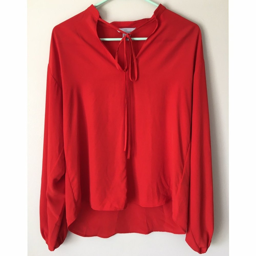 H&M Red Balloon Sleeve Blouse